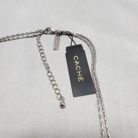 CACHE multi-layered 9-strand layered silver necklace with gold charms - Picture 8 of 9